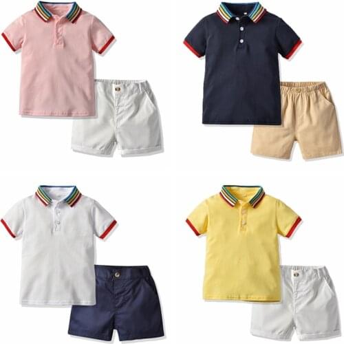 Summer Fashion Boys Polo Shorts+Pants Two Pieces Costume Short-sleeved Sports Suits Gentleman Casual Clothes For 3M-7T Kids