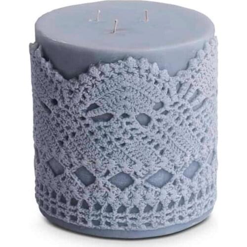 Blue Candle With Lace Embroidery Pattern - home decoration , cylinder, Candle Holder Decor , table Top, For woman