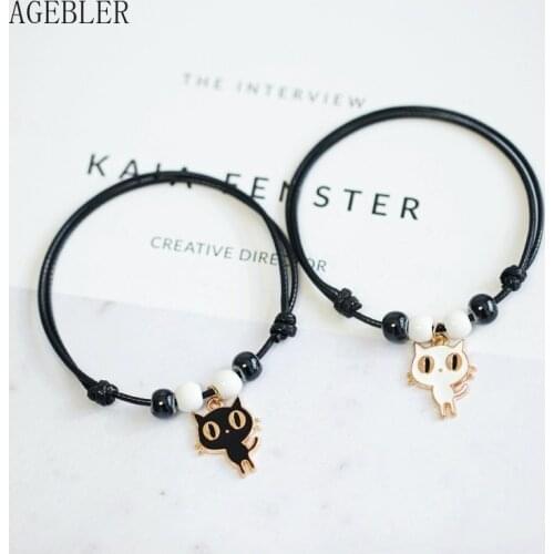 Cute Lovely Balck Cat Pendant Bracelet Charms for Women Girls Gift Lovers Simple Student Small Gift Jewelry Ceramic Beads