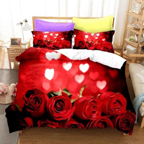 Fashion Flower Bedding Set Red Rose Quilt Covers Pillowcase Luxury Duvet Cover Sets Bedclothes Soft Home Textile