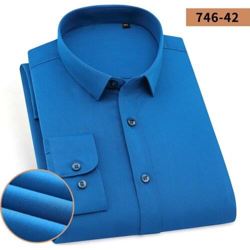 Mens Easy Care Solid Bamboo Fiber Dress Shirts Comfortable Soft Long Sleeve Elastic Non Iron Male Regular-fit Formal Tops Shirt