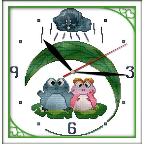 Frog lovers cross stitch kit 14ct 11ct count print canvas wall clock stitching embroidery DIY handmade needlework