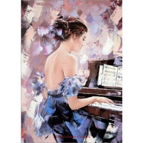 Embroidery Counted Cross Stitch Kits Needlework - Crafts 14 ct DMC color DIY Arts Handmade Decor - Girl playing the Piano