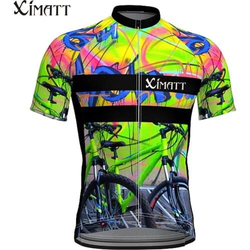 XIMATT New Style Team Bike Printing Cycling Jersey Green Black Polyester Mens Sports Short Sleeve Quick Dry Anti-UV