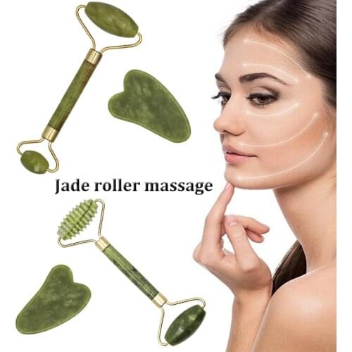 Newest Facial Massage Roller Guasha Board Double Heads Natural Jade Stone Relaxation Slimming Neck Thin Lift Face Lift Body Skin