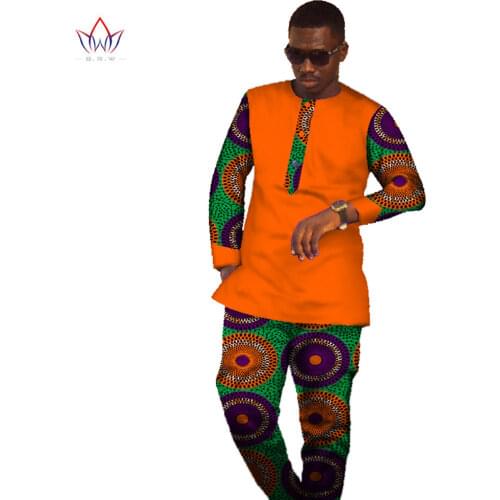 New Sets Brand Clothing Mens Shirt Long Sleeve Dashiki African Print Mens Tops & Long Pants Plus Size Mens Clothes WYN305
