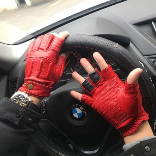 New Summer Mens Half Finger Gloves Man Goatskin Retro Motorcycle Leather Gloves Male Semi-Fingers Non-slip Driving Gloves