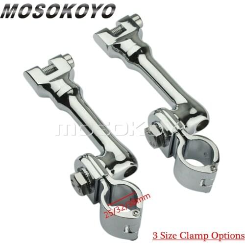 2pcs Chrome Motorcycles Longhorn Offset Foot Pegs 25/32/38mm Engine Guard Mount Clamps Bracket For Harley Yamaha Honda Kawasaki