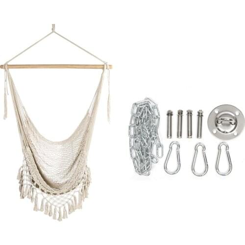 Hammock Hanging Rope Swing Macrame Chair Bed with Max Capacity 120kg Indoor Outdoor Garden Yard Swing Hanging Chairs