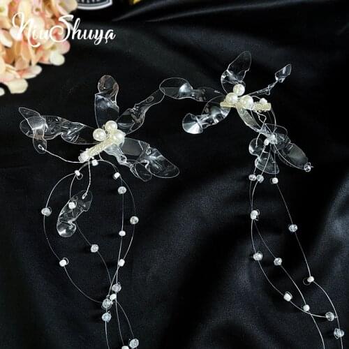 NiuShuya Romantic Clear Bridal Flower Hairpins Brides Long Tassel Hair Girps Girls Photo Wedding Hair Accessories