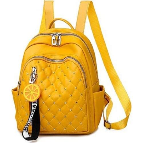 Womens backpack 2020 new rivet multifunctional bag soft PU leather youth girl student schoolbag yellow main