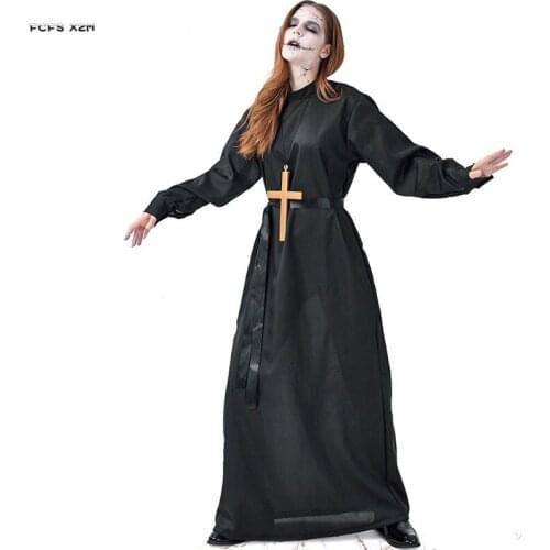 S-XL Unisex Adult Zombie Walking dead Scary Cosplay Halloween Priest Nun Costumes Purim Carnival Nightclub Role play party dress