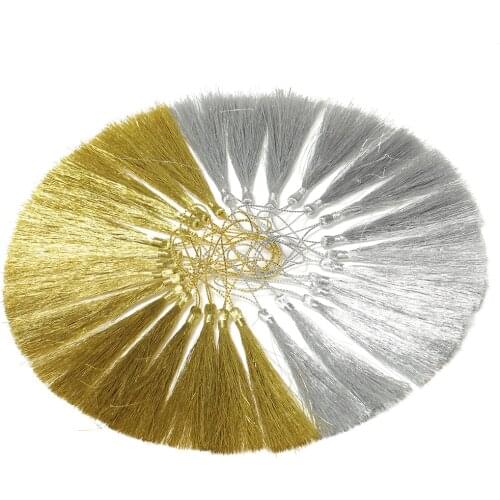 50pcs 120mm Gold Silver Tassels Cotton Silk Earrings Charm Pendant Earring Satin Tassels for DIY Bag Jewelry Making Findings