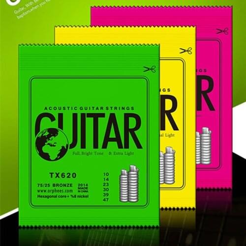 6Pcs/Set ACOUSTIC Guitar String Hexagonal core+8% nickel FULL Bronze Bright tone& Extra light Extra Light Medium Wholesale