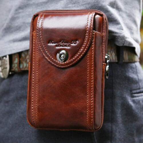 New Mens Genuine Leather Cowhide Vintage Belt Pouch Purse Fanny Pack Waist Bag For Cell Mobile/Phone Case Cover Skin