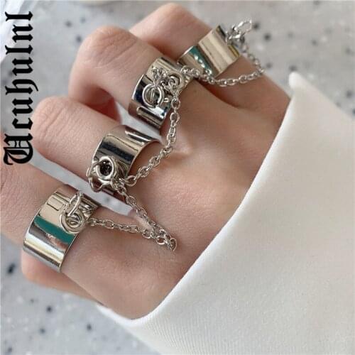 Ucuhulnl Punk Cool Hip-hop Multi-layer Adjustable Four-finger Combination Multi-finger Open Women Ring Set Gothic Party Street