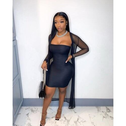 Wsevypo Women Bodycon Dress Sets Party Club Off Shoulder Strapless Wrap Mini Dress and Long Sleeve Maxi Sheer Cardigans Robe