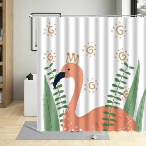 Tropical Animal Plants Palm Leaf Flower Flamingo Cartoons Shower Curtain Waterproof Fabric Decor Screens Bathroom Curtains Set
