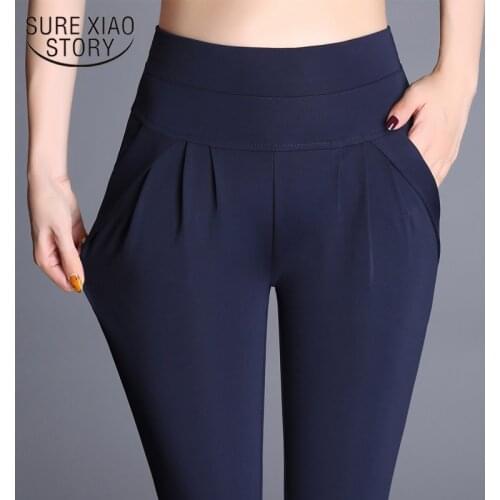 Women Pants 2020 Autumn Long Harem Pants High Waist Elastic Waist Solid Plus Size S-6XL Loose Casual Lady Female Trousers 7433