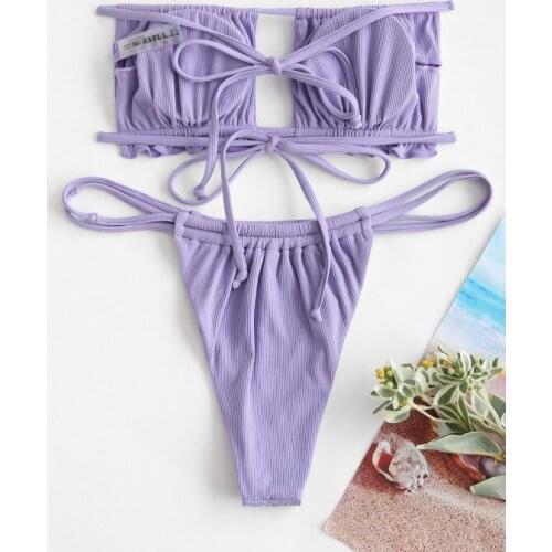 Woman split hollow sexy solid color bikini swimsuit 2 piece set women Swimsuit For Women