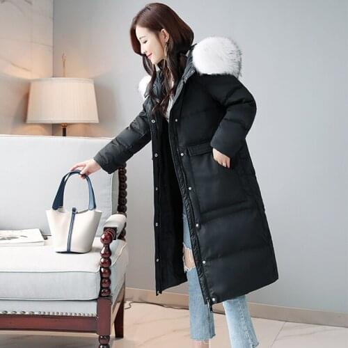 Womens Down Jacket Thick Warm Duck Down Coat Female X-Long Clothes Ladies Big Fur Hooded Outwear Coats Jackets LWL1012