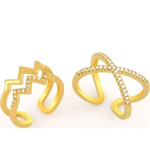 Gold Crystal Baguette Rings For Women CZ Cubic Zirconia Cross Cuff Open Finger Ring Stackable Pave Party Jewelry Gifts rigj73