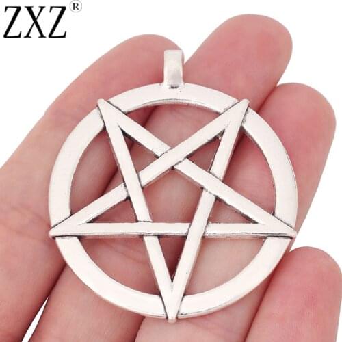 ZXZ 6pcs Tibetan Silver Large Pentagram Pentacle Circle Charms Pendants Pagan Wicca for Necklace Jewelry Making Accessories