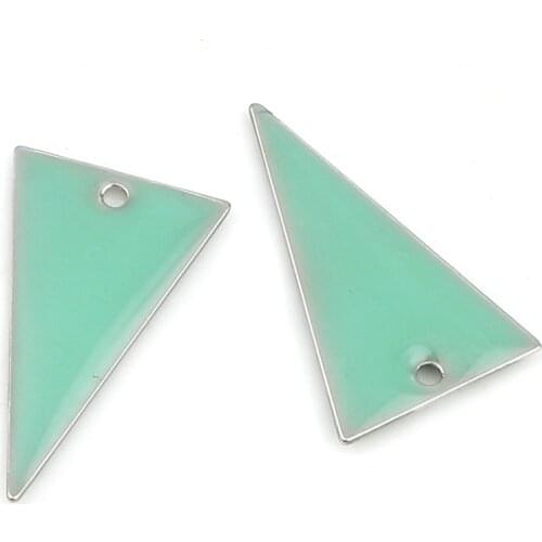 10 PCs Enamelled Sequins Triangle Charms Copper Silver Color Light Green Triangle Enamel 22*13mm For DIY Jewelry Handmade Making