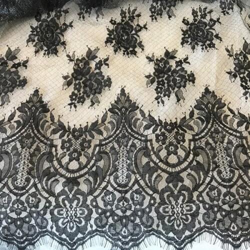 3 Meters French Eyelash Lace Fabric In White/Black Silver Floral Scalloped Tulle Lace Fabric For Wedding Dress, Costume