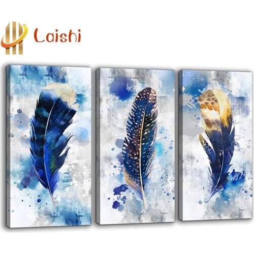 3pcs DIY Doodle art, feather Diamond painting full round square diamond Rhinestone mosaic cross stitch mosaic home decoration