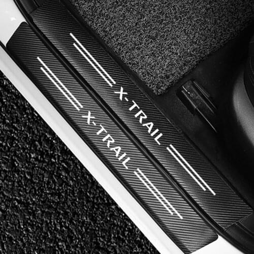 4PCS For Nissan X-Trail X Trail Xtrail T30 T31 T32 2014 2015 2016 2017 2018 2019 Car Door Sill Scuff Plate Carbon Fiber Stickers