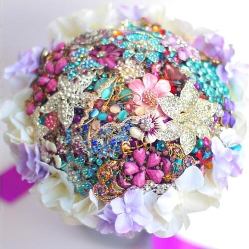 8-inch custom bridal bouquet, Purple hydrangea brooch bouquet , crystal jewelry bouquet Wedding brides bouquets decor