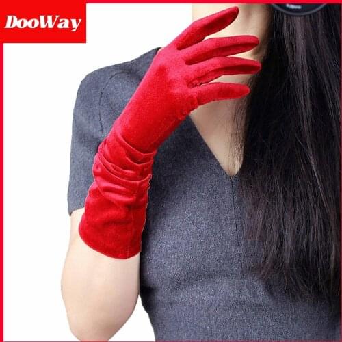 DooWay Women Long Velvet Glvoes Stretch Elbow Length 16 Inches for Evening Wedding 1920s Party Costume Red