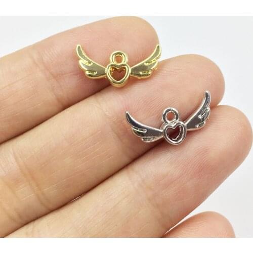 Eruifa 20pcs 8*16mm Pretty Heart with Wings Charms Wholesales necklace,earring bracelet jewelry DIY handmade 2 colors
