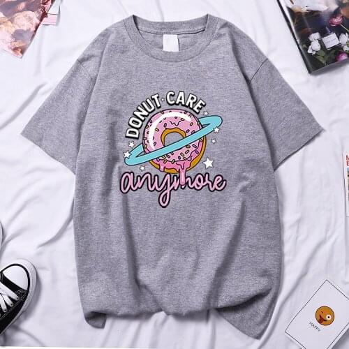 Donut Care Mararon Graphic Printed Woman T Shirt 2021 Summer Tee Shirt Harajuku Brand T Shirts Hip Hop Loose Women New T-Shirts