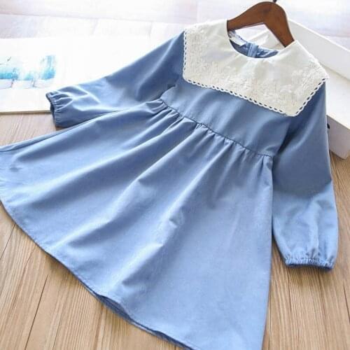 Girls lace collar cotton long sleeve princess dresses children dress wholesale