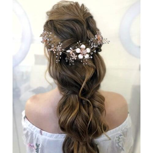 ZMHP357 Luxury Alloy Flower Wedding Hair Vine Rose Gold Headband Bridal HeadwearJewelry in Hair Accessories Bridesmaid Gift