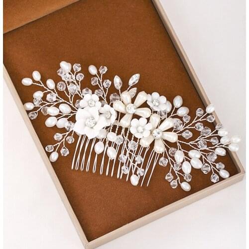 Crystal Pearl Headband Flower Bridal Headpiece Bride Wedding Crown Tiara Rhinestone Headbands Hair Accessories Pearls Hair Comb