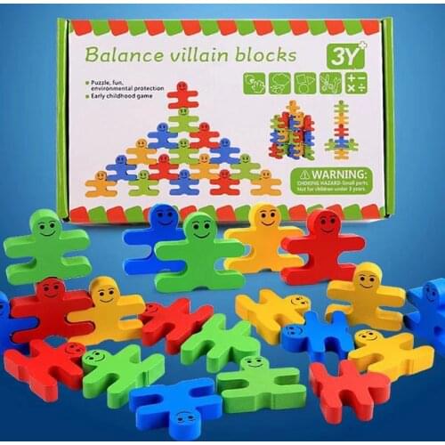 Montessori Balance Stack Game Wooden Blocks for Children Educational Toys Gift for Kids Funny Pyramid Building Bricks