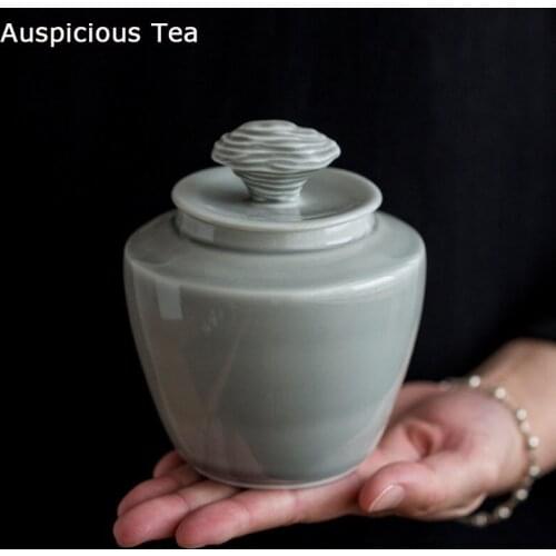 400ml Ice Grey Glaze Ceramic Tea Storage Thousand Layer Stone Tea Canister Tea Warehouse Sealed Jar Household Ceramic Tea Candy