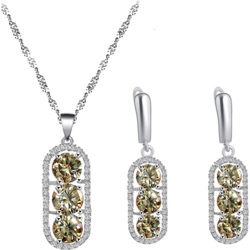 Classic silver plated Light Yellow Zircon Earrings Necklace Pendant Jewelry Charming Party Gift JS845