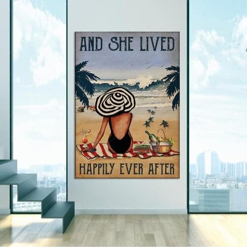 Books, cocktails and beach lovers and she has lived a happy life poster