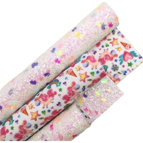 LEOsyntheticoDIY Double Sides Unicorn Chunky Glitter Vinyl Fabric Sheet Felt Backing Synthetic Leather Faux Vinil A4 SIZE 6S63A