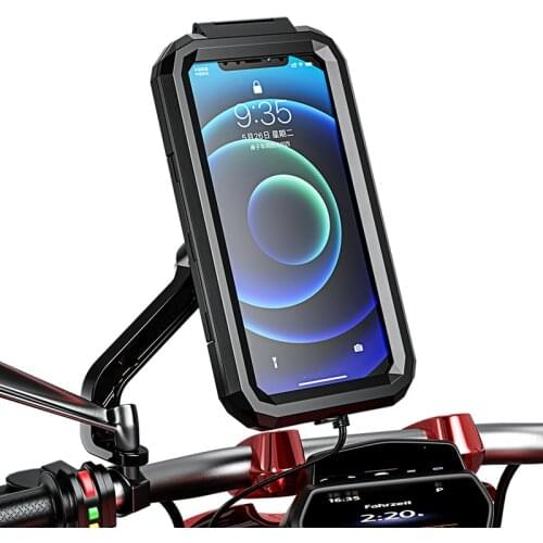 Motorcycle Phone Mount Waterproof Phone Holder Handlebar Mount Rearview Mirror Touch-Screen 360degree Rotation for 5.5-6.5 inch