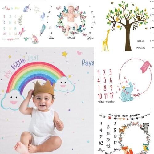 Cartoon Pattern Baby Monthly Growth Milestone Blanket Photography Requirements Background Towel 100x100cm Memory Carpet
