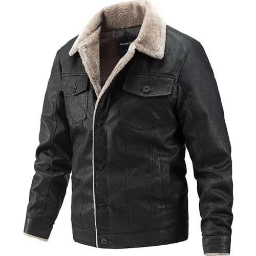 2021 Autumn and Winter Leisure Motorcycle Jacket Turn-down Collar Add Velvet Lapel Pocket PU Mens Jacket