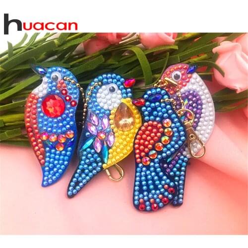 Huacan New 5D Diamond Embroidery Keyring Bird Diamond Painting Keychain Handmake Gifts Bag Decorations