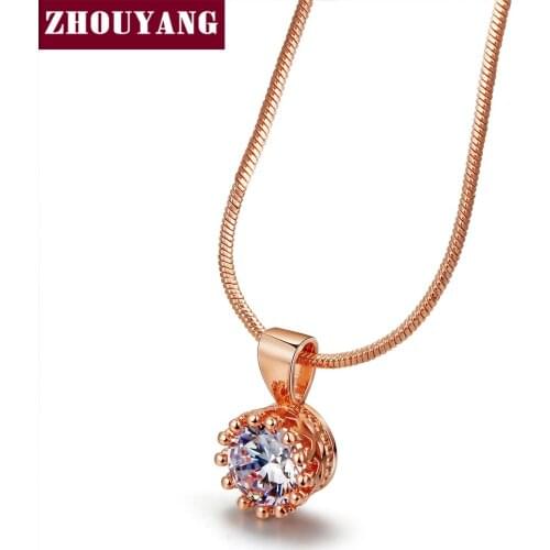 Top Quality Crown Crystal Necklace Rose Gold Color Fashion Jewellery Nickel Free Pendant Crystal ZYN390 ZYN391
