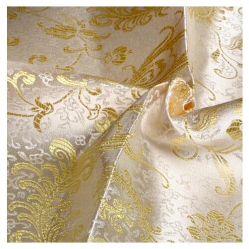 90cm*100cm Brocade fabric costume kimono costume dress fabrics Textile Packaging Materials white gold Pteris peonies diy fabric
