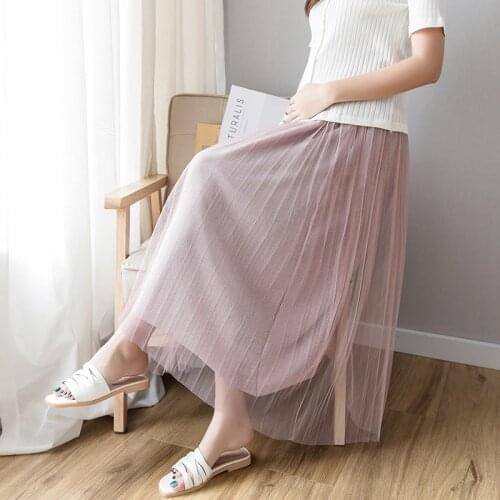 Solid Pleated Maternity skirts Clothes For Pregnant Women Pregnancy Clothing Mesh High waist skirt Gravidas Vestidos Summer 2019